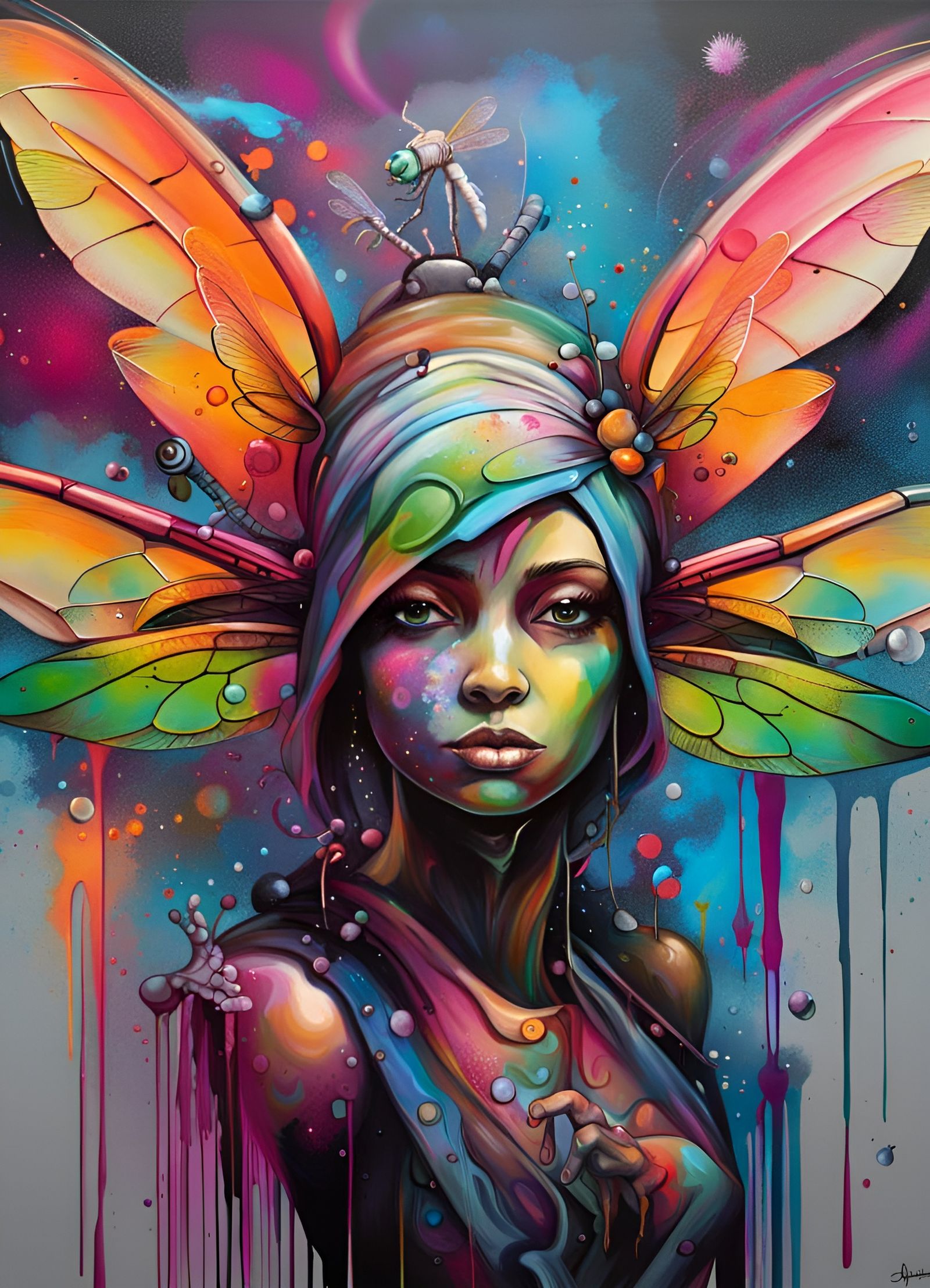 Dragonfly Fairy Godmother in Graffiti Art Style