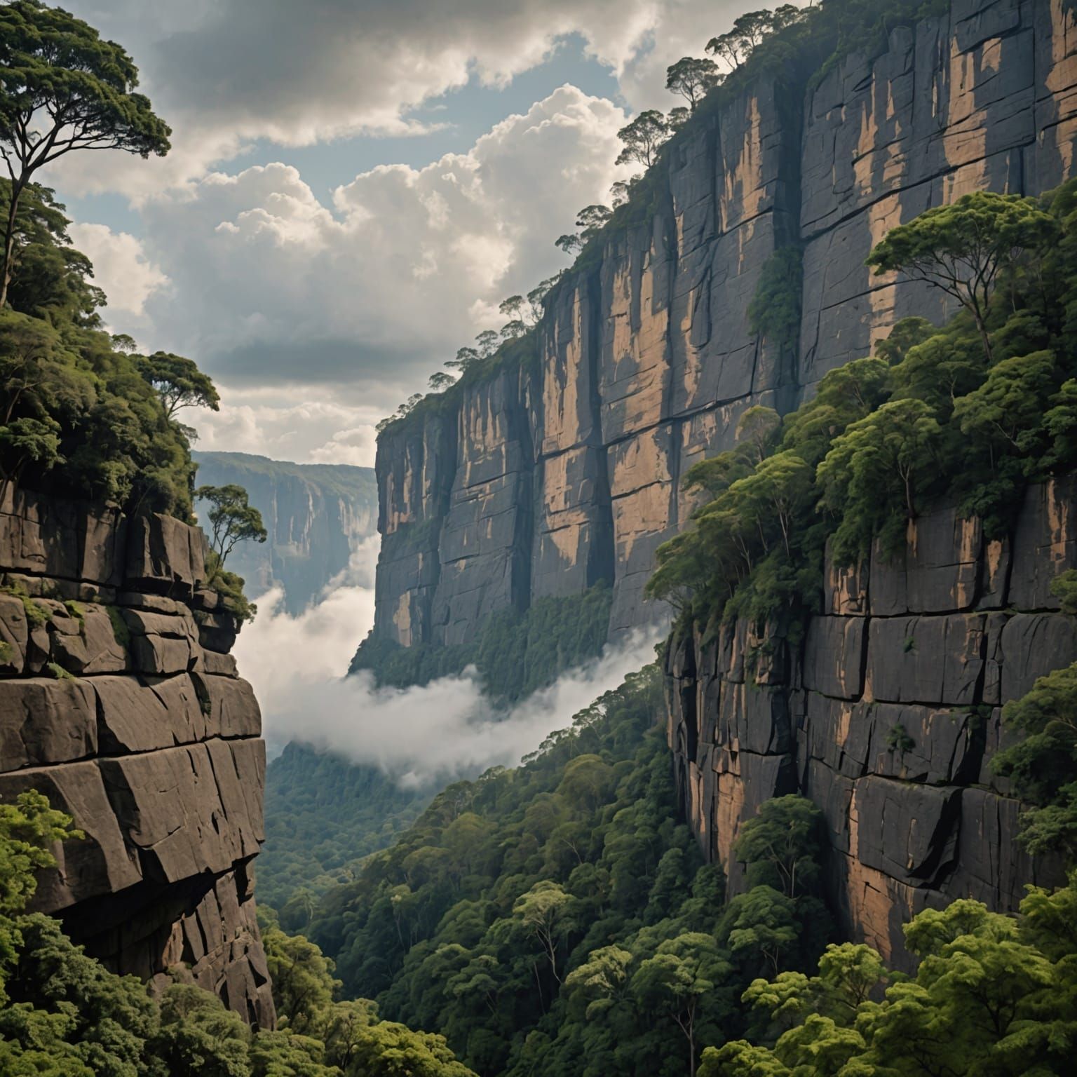 Dramatic Tepui Cliff Face with Waterfalls