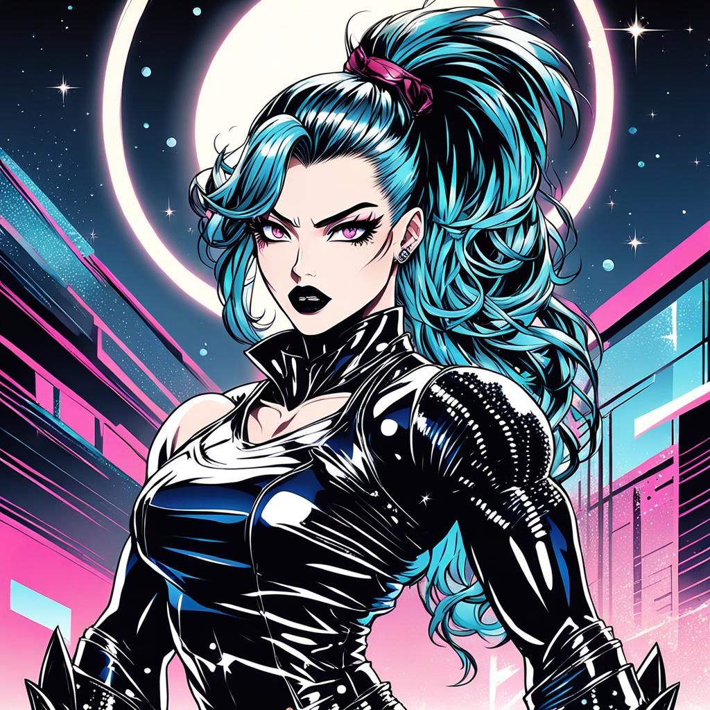 80s Anime Punk Goth Bodybuilder in Leather