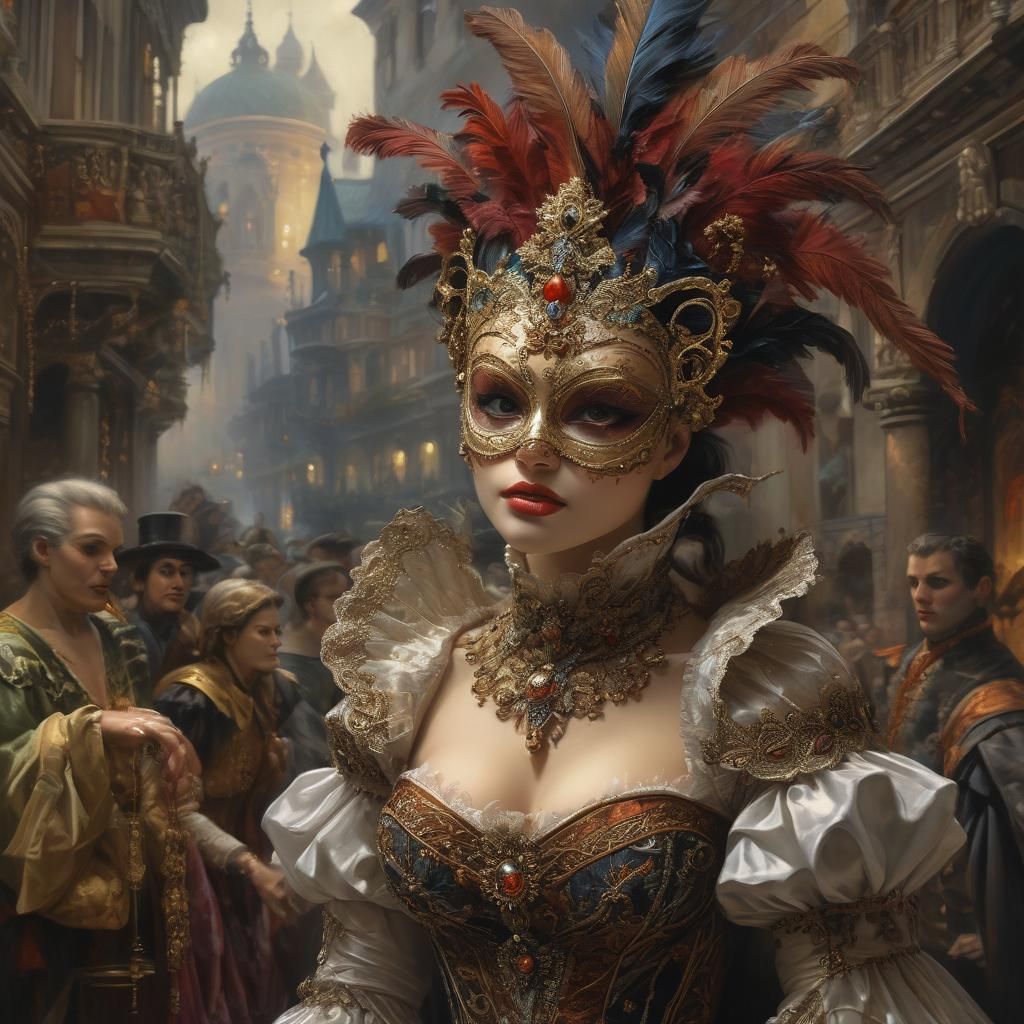 Venetian Vampire at Masquerade Ball as Oil Painting