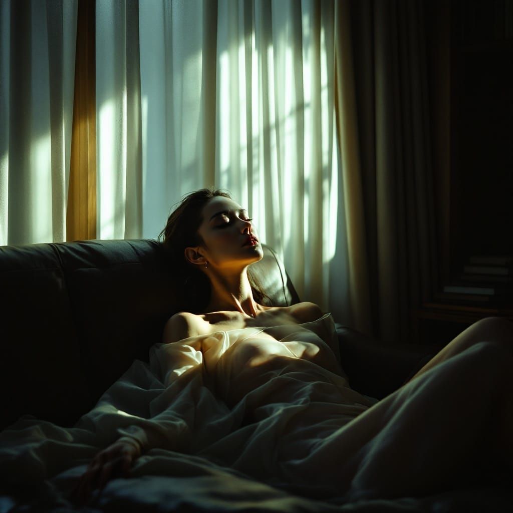 Dramatic Portrait of Chinese Model on Couch