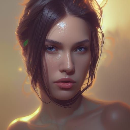 Woman in Bikini Portrait in Hyperdetailed Splash Art Style
