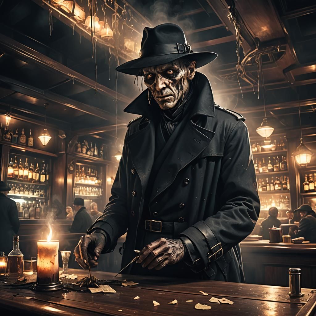 Dimly-Lit Bar on a Cruise Ship: Dark Fantasy Art