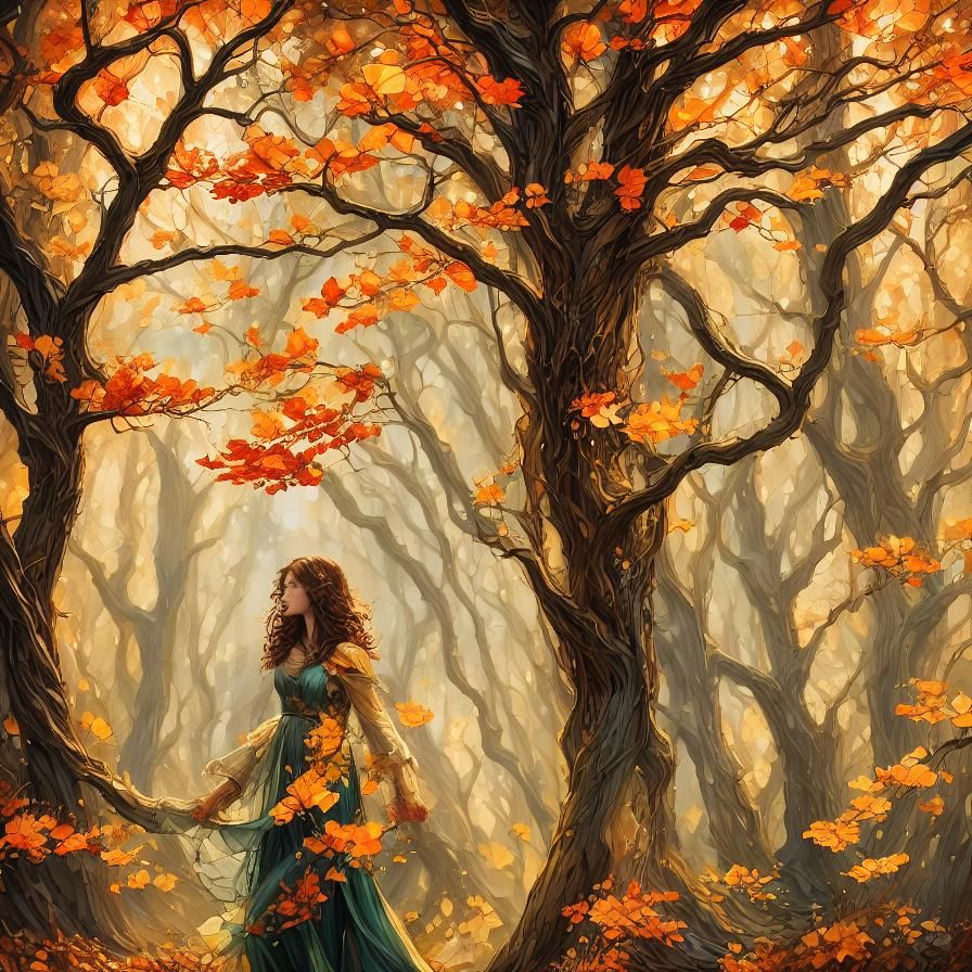 A woman hiking through a beautiful autumn forest