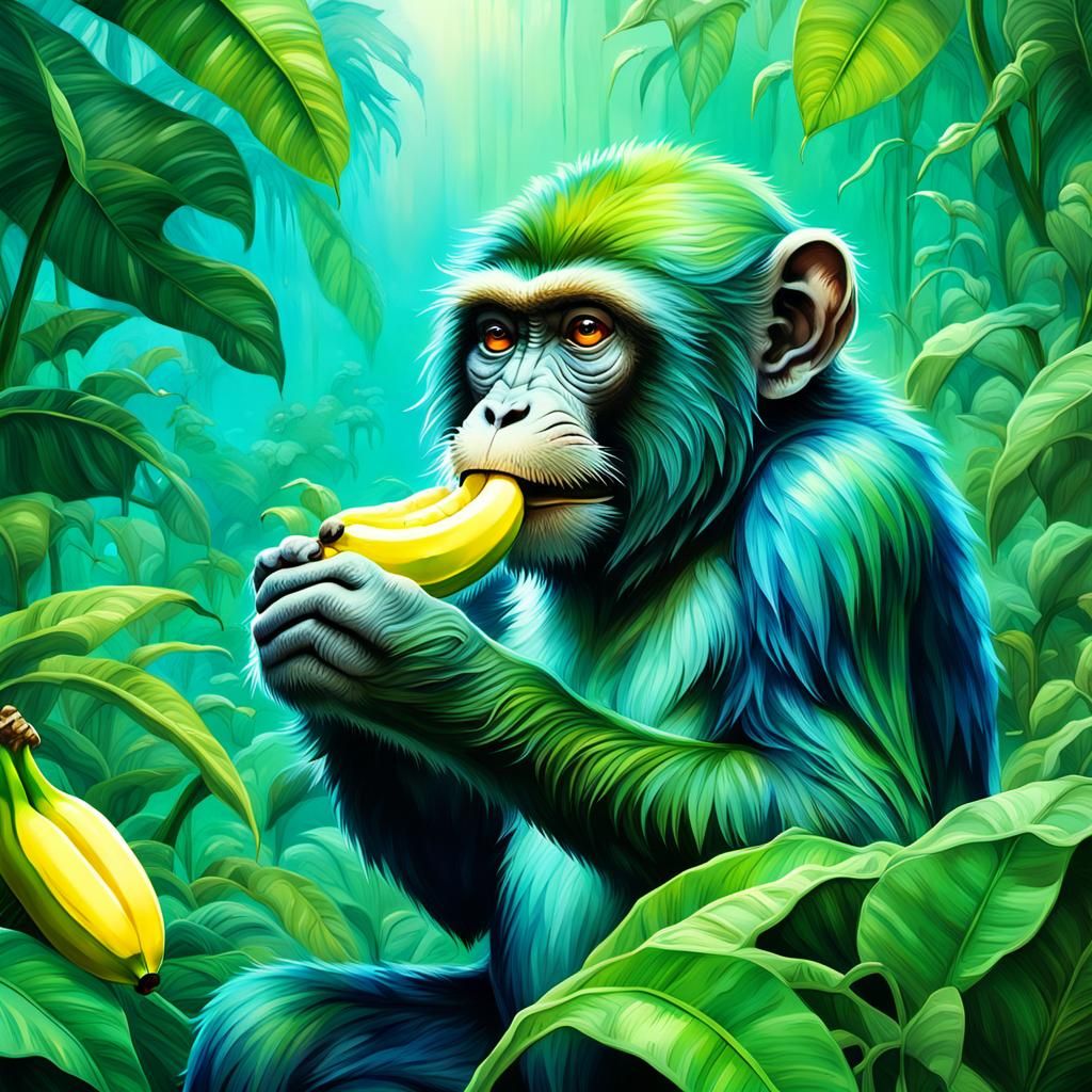 Monkey in Mystical Jungle, Vibrant Concept Art