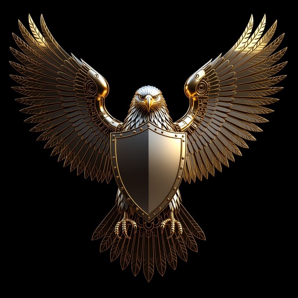 Majestic Gold Mechanical Eagle with Silver Shield