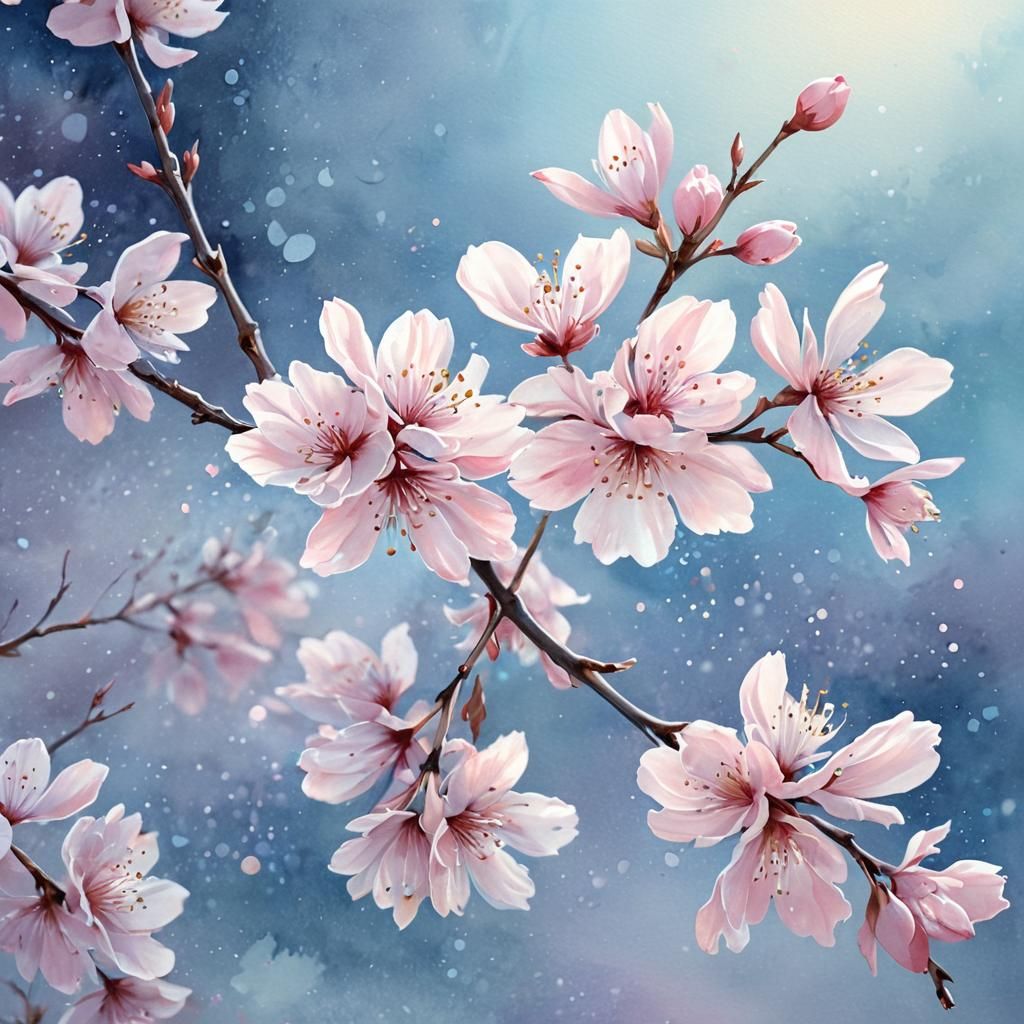 Moonlit Cherry Blossoms in Watercolor Style