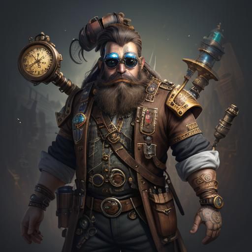 Steampunk Dwarf Artificer Portrait in Detailed Matte Style