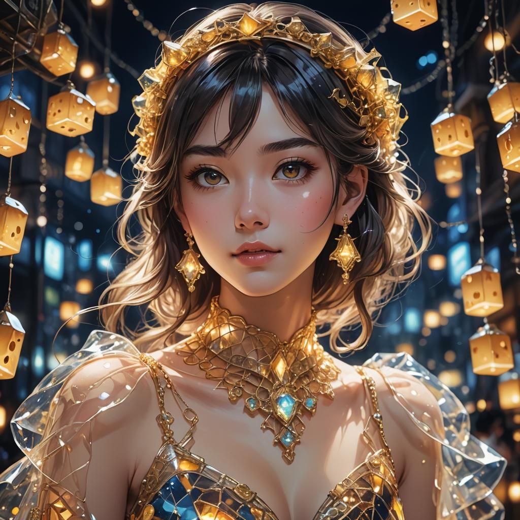 Woman in Cheese Dress, Anime Style Digital Art