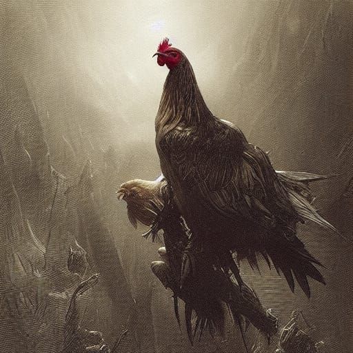 Horror Chicken in Gustave Doré Style