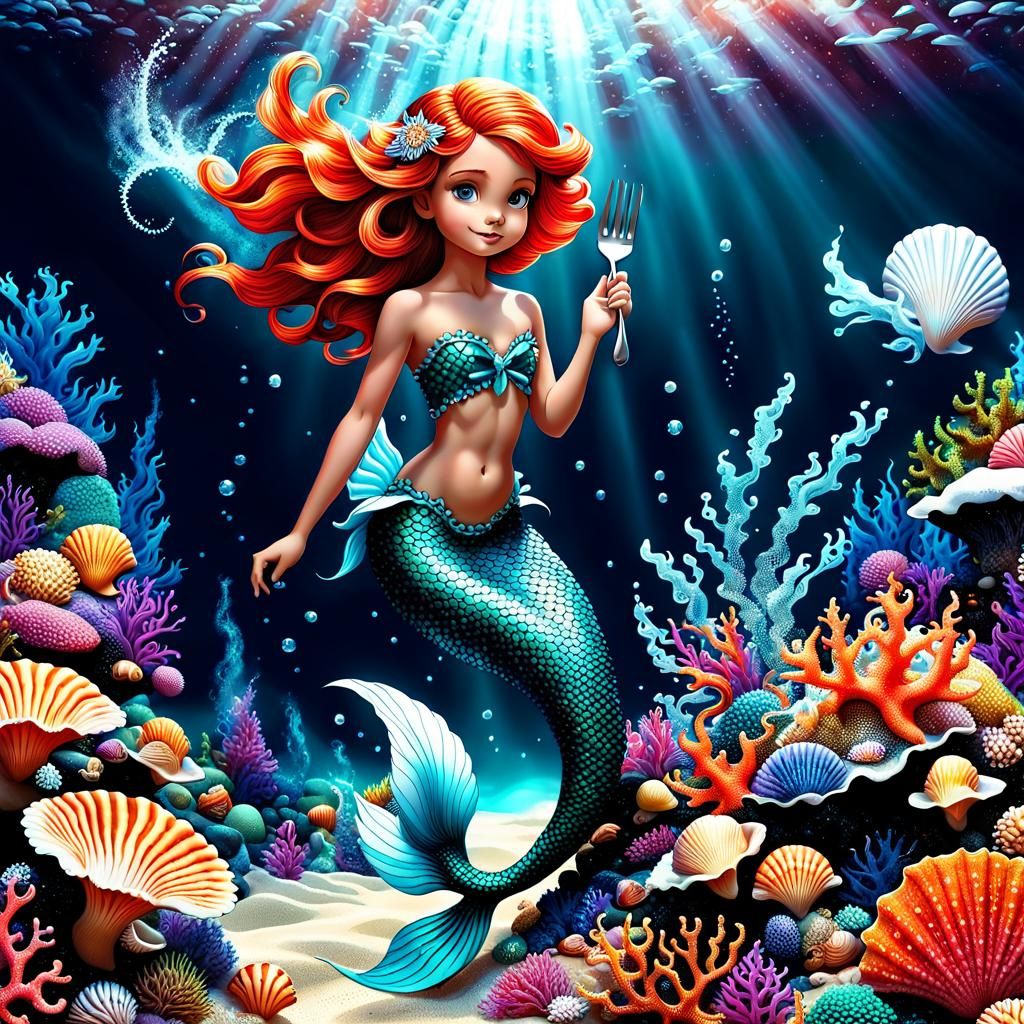 Whimsical Punk Mermaid in Coral Reef: Ink Masterpiece