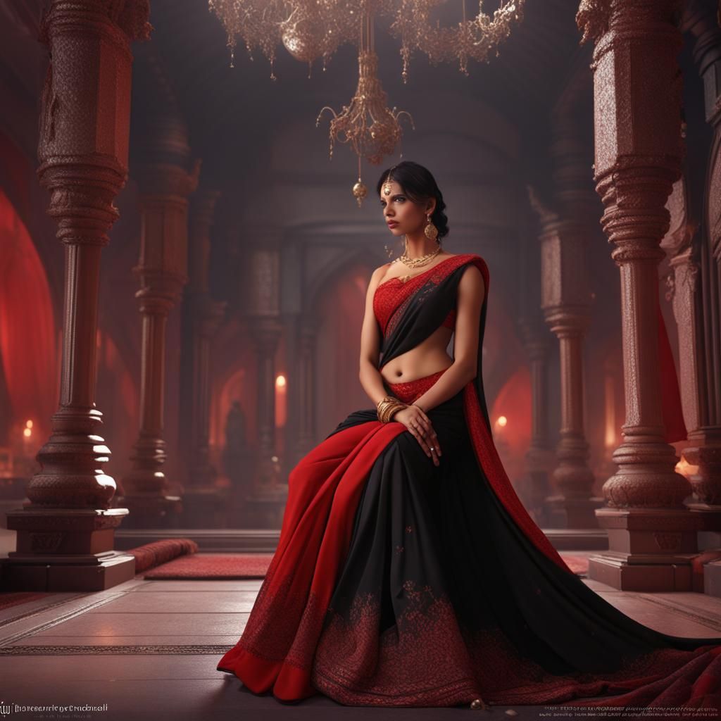 Cinderella Inspired Girl in Saree, Detailed Matte Painting