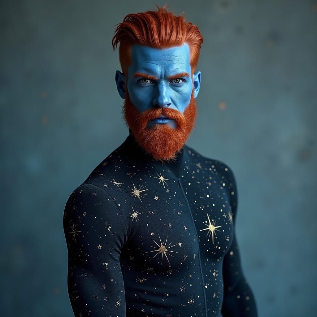 Majestic Blue Humanoid in Constellation Bodysuit