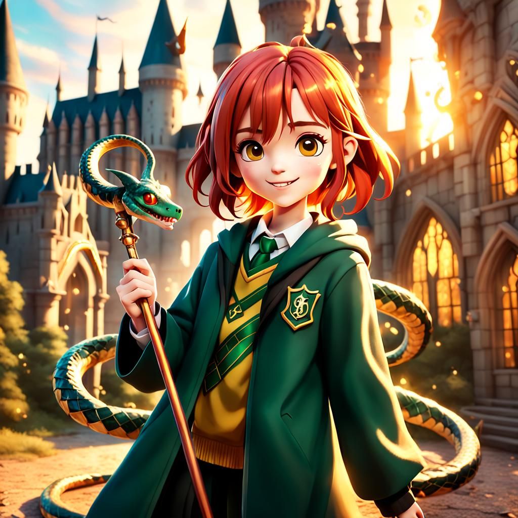 Anime Slytherin Girl with Serpents, 3D Art