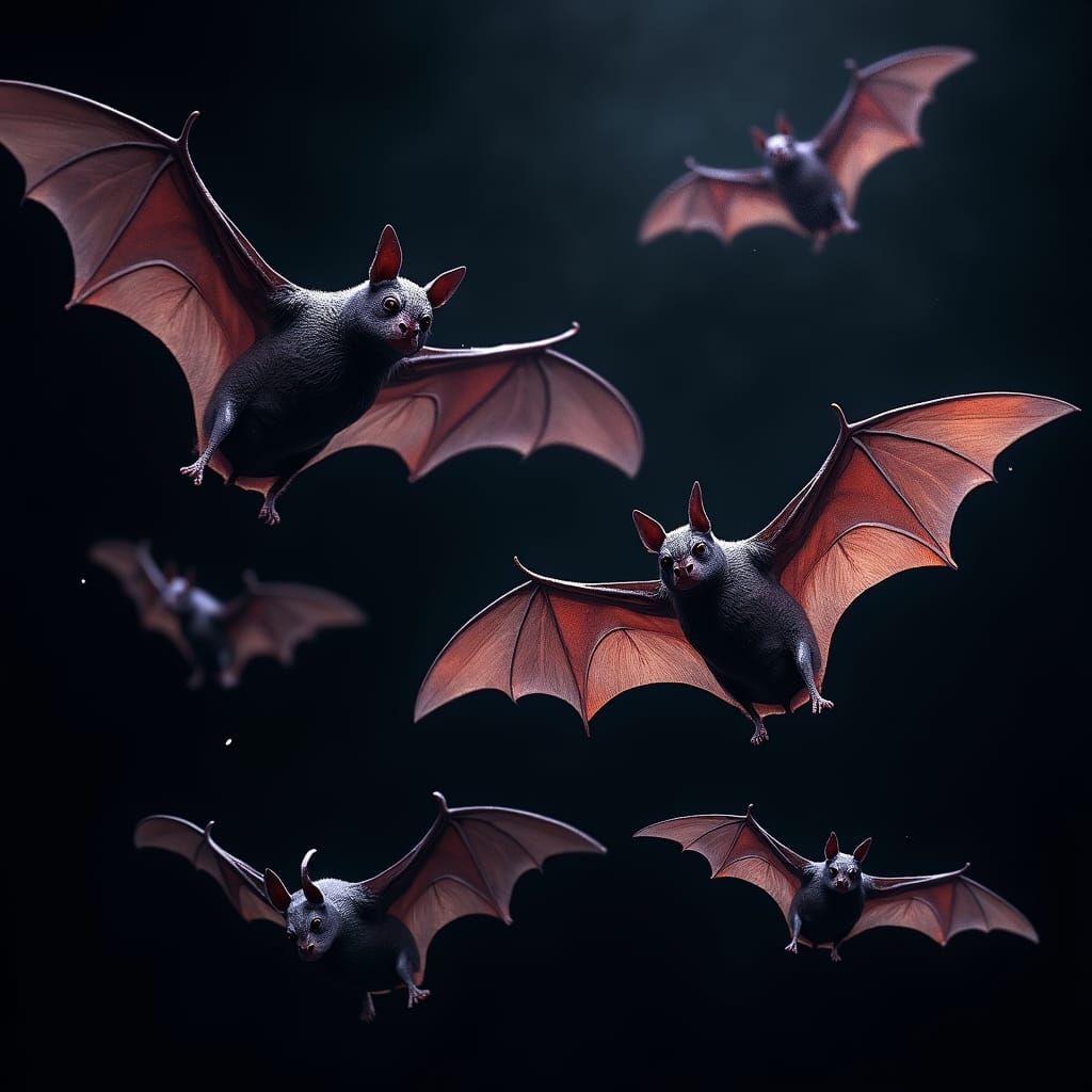 Mystical Bats Swarm in Dramatic Lighting