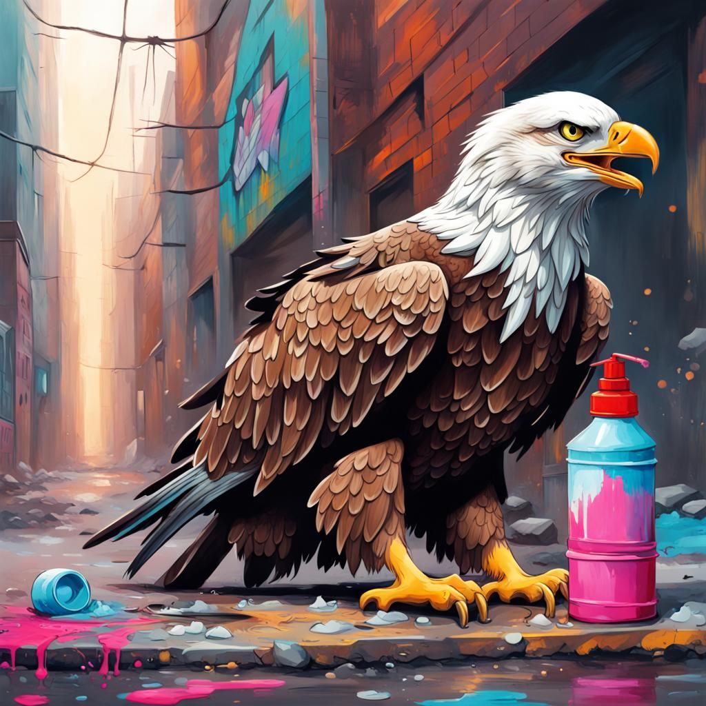 Eagle Mothers Kitten in Graffiti Street Art