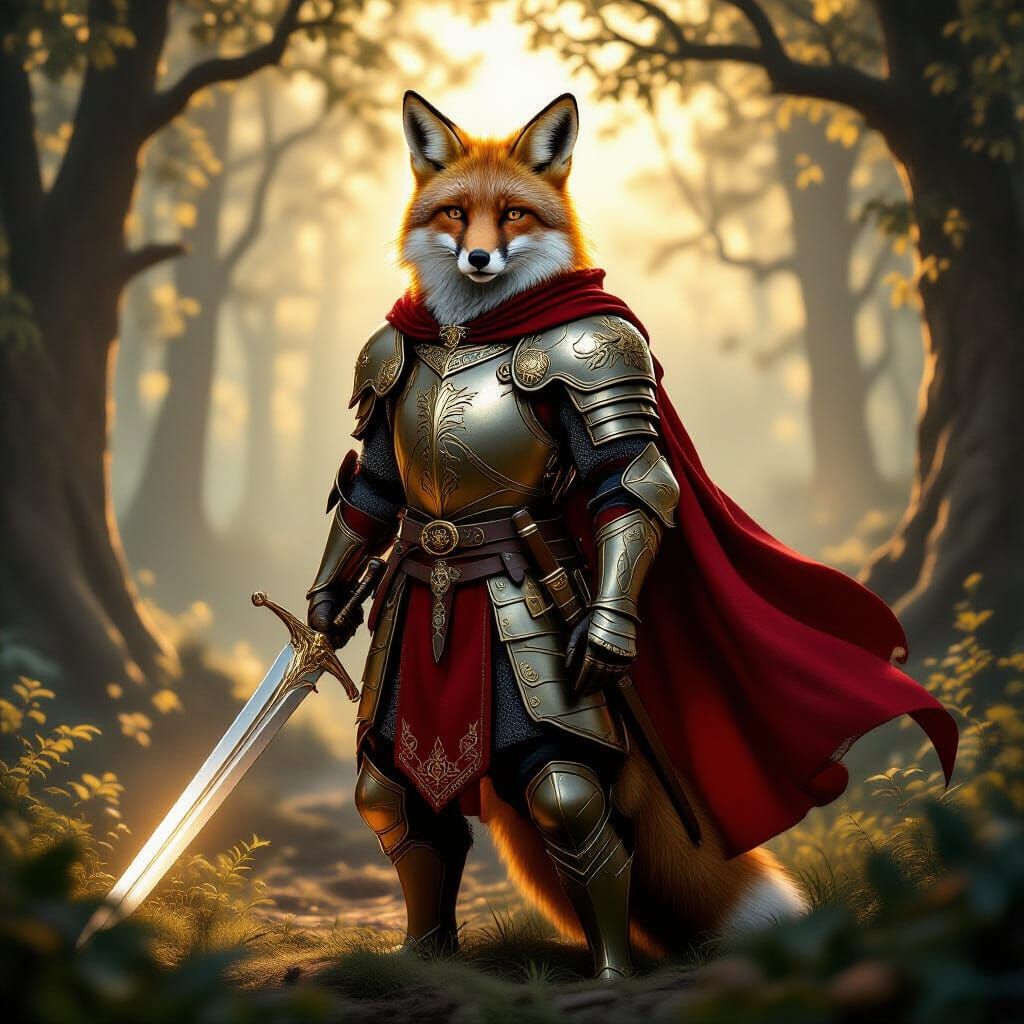 Noble Fox Knight in Enchanted Forest