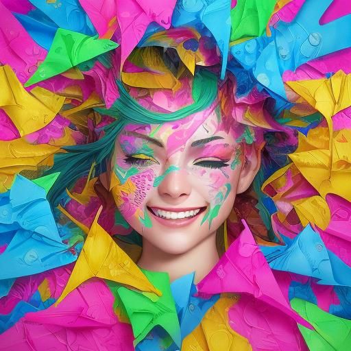 Hyperrealistic Graffiti Woman with Origami Background