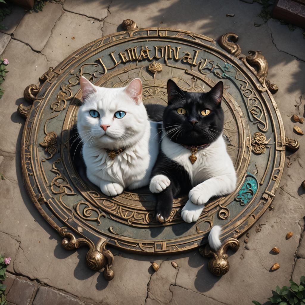 Yin and Yang Cats: Detailed Fantasy Concept Art