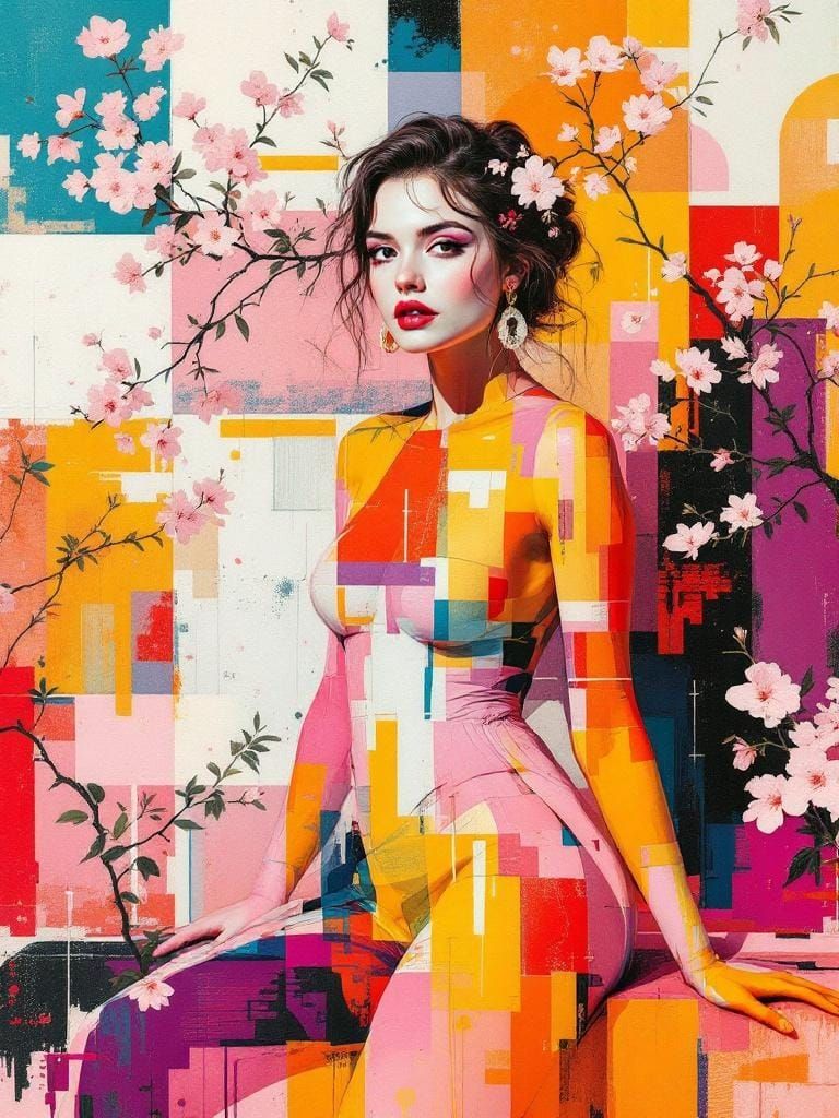 Abstract Pin-Up in Garden, Alla Prima Style