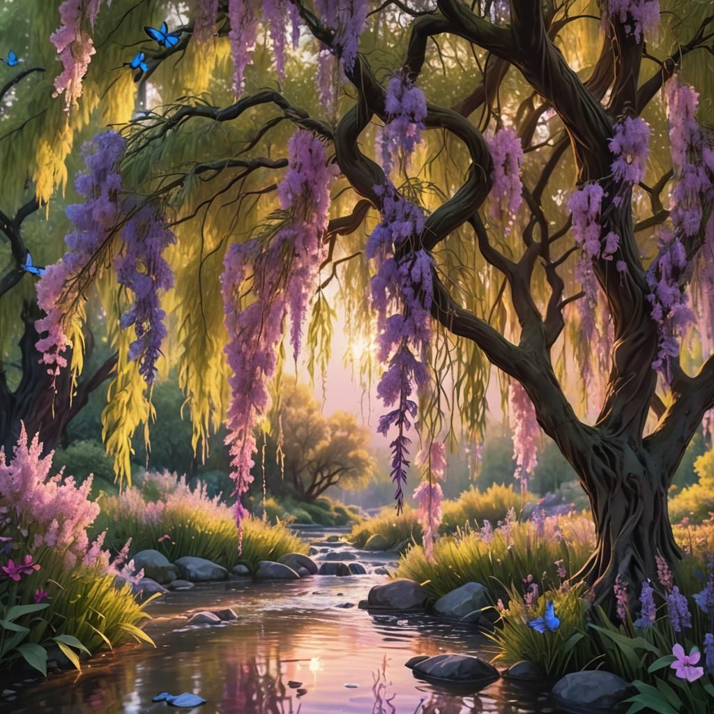 Weeping Willow in Bloom: Fantastical Concept Art