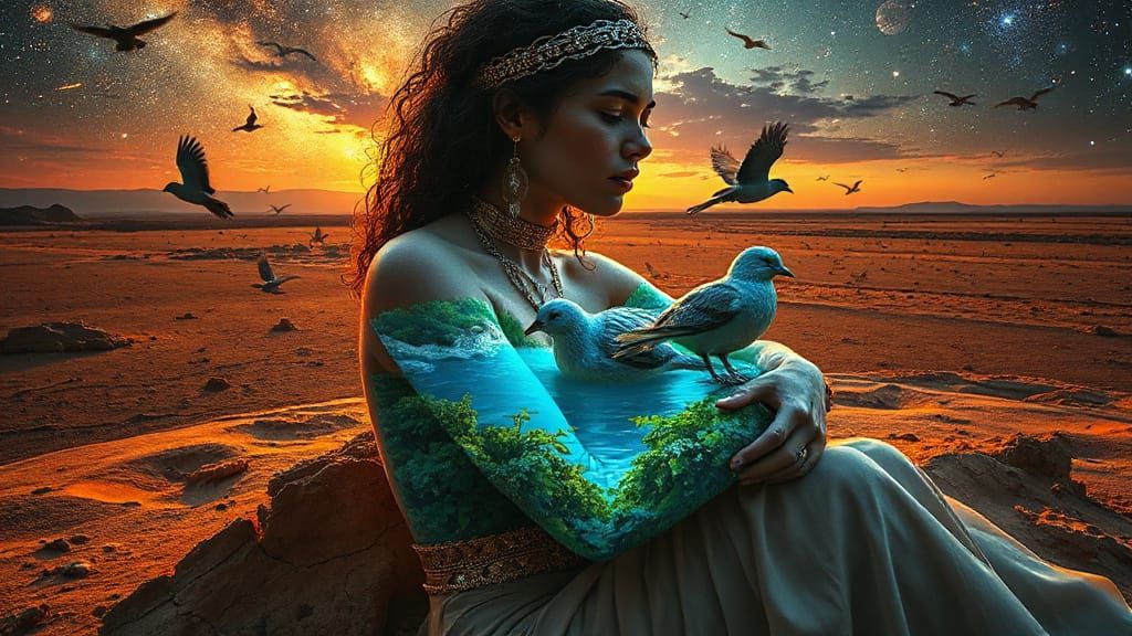 Woman's Parched Body Reveals Bioluminescent Oasis in Surreal...