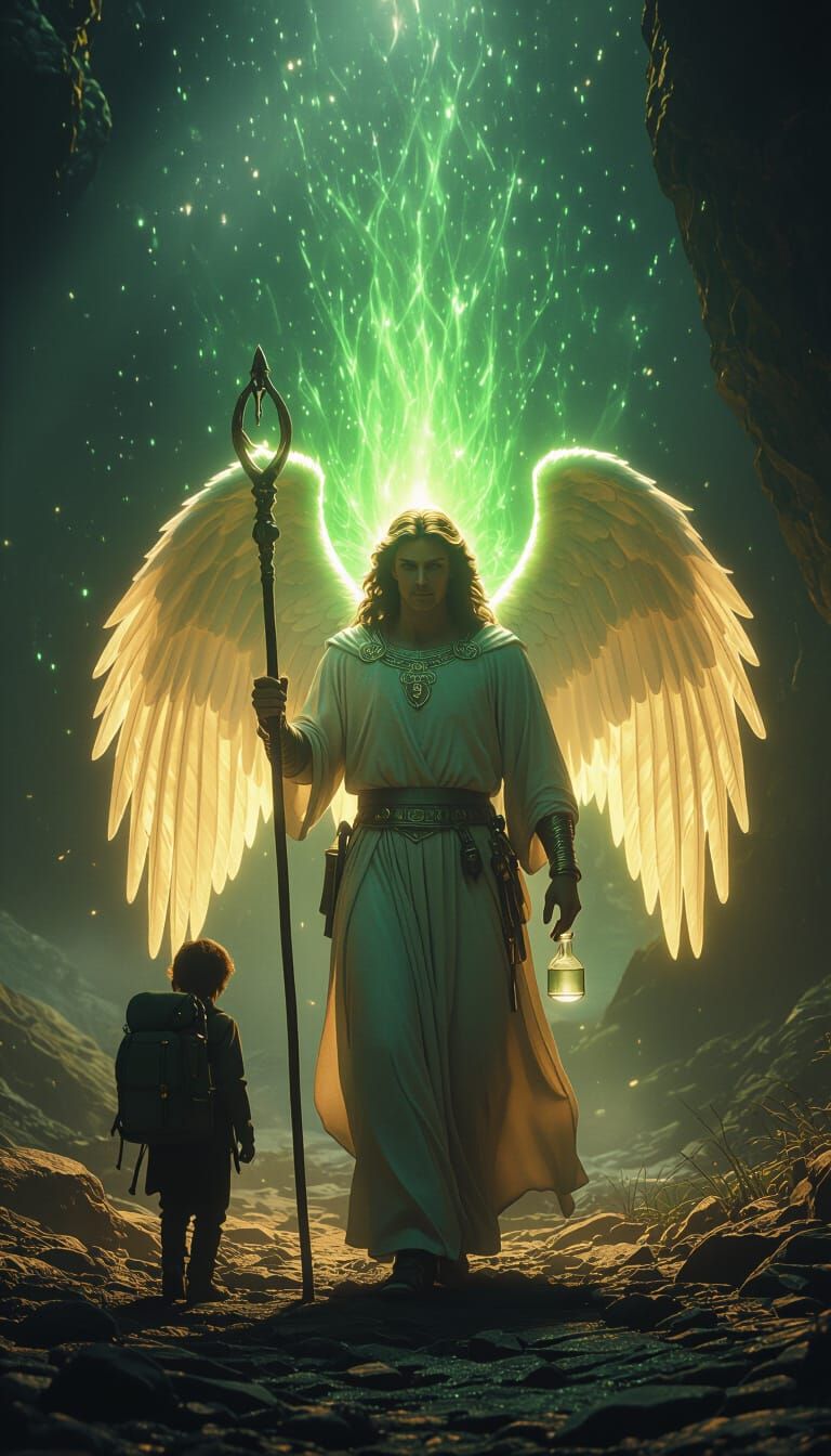 Archangel Raphael Healer with Green Light and Staff
