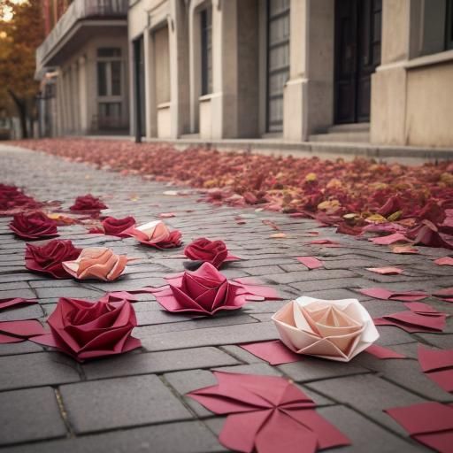 Romantic Autumn Roses in Origami Papercraft Style