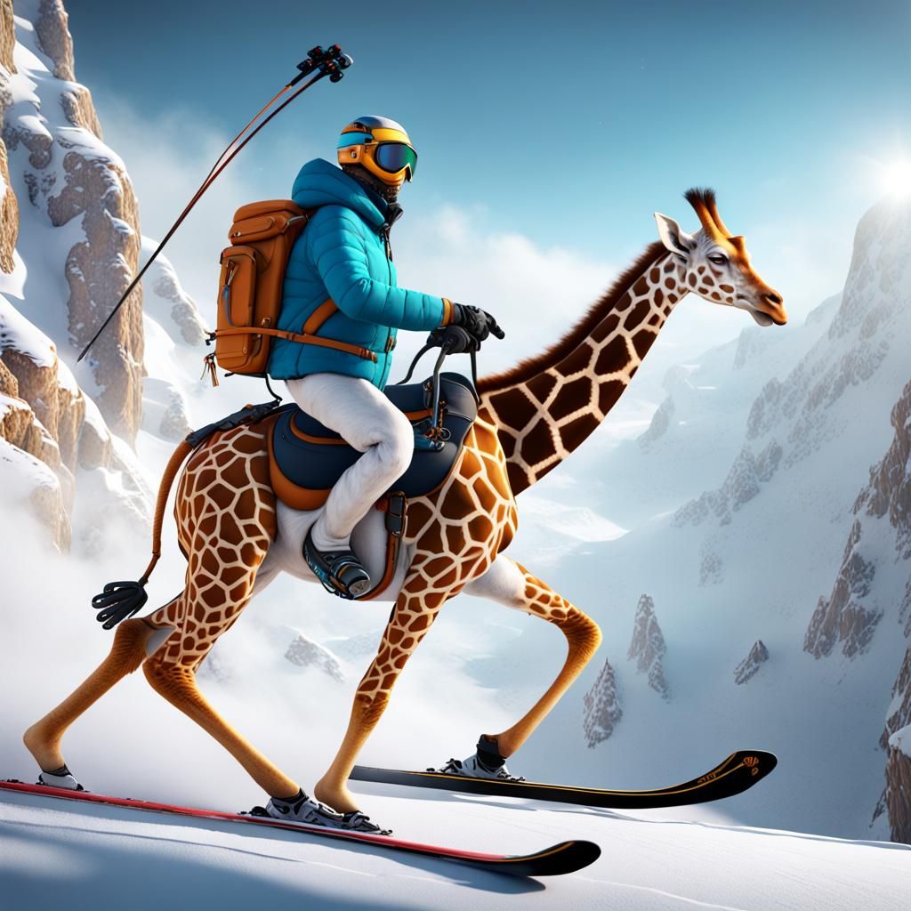 Giraffe on Skis: Detailed Fantasy Concept Art