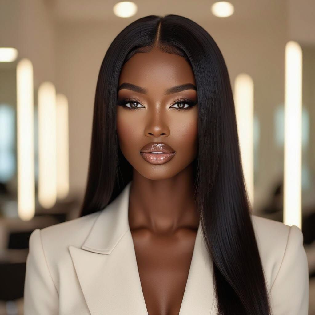 Elegant African Model in Luxury Salon: Editorial Style