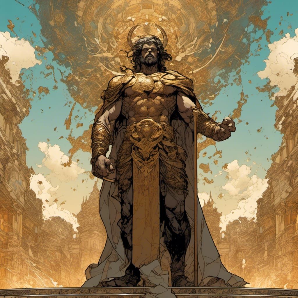 Stoic Villain Bows Head in Defeat: Inked Style