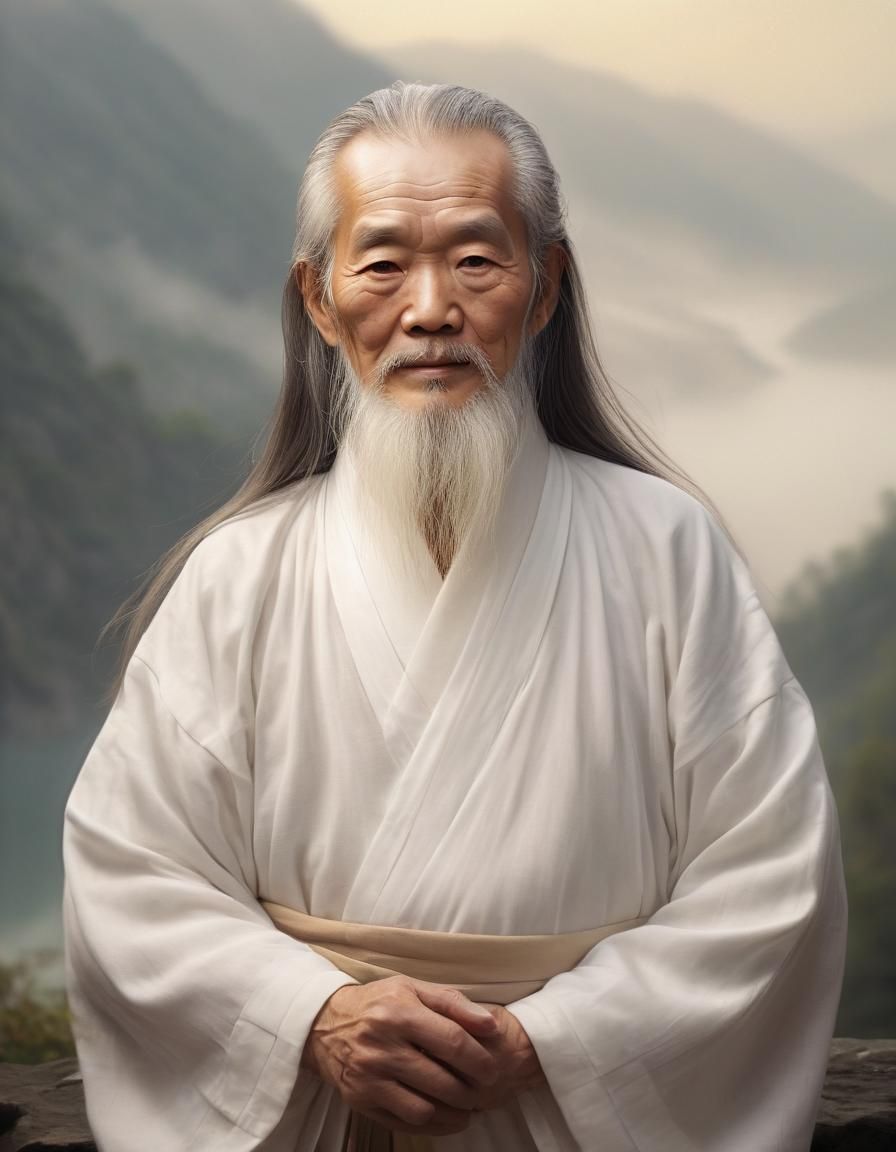 Serene Elderly Man in Traditional Chinese Robe