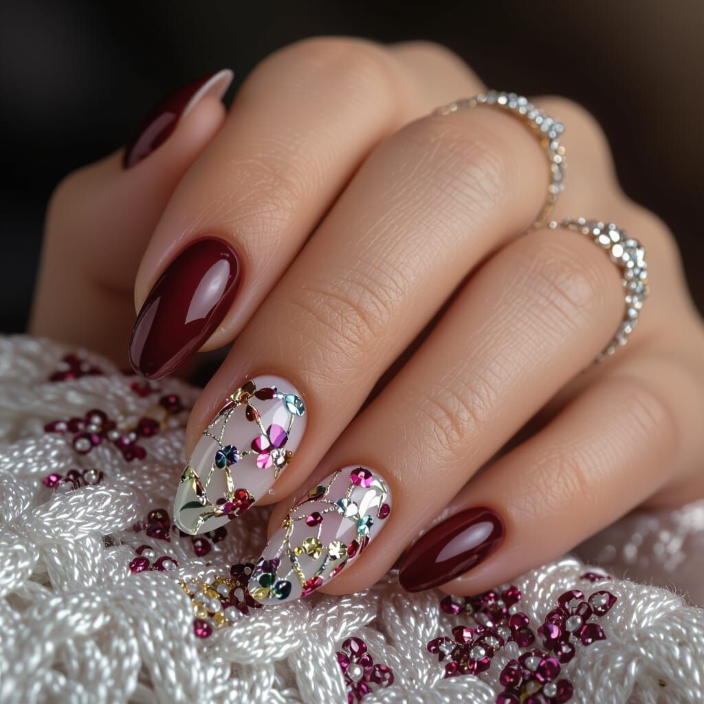 Rainbow Patterned Long Nails on Elegant Hands