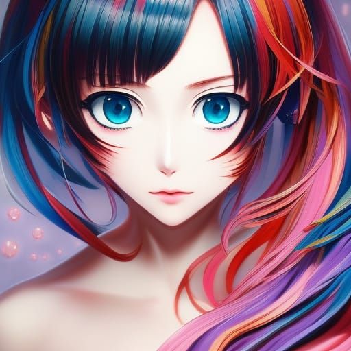 Anime Girl Painting Herself, Hand Drawn Style