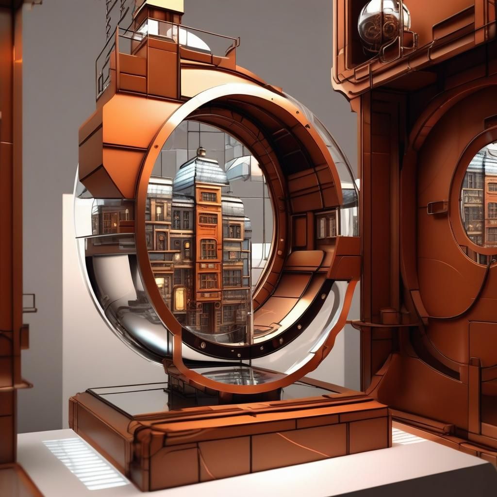 Futuristic Glass City in a Cube, Mondrian Style