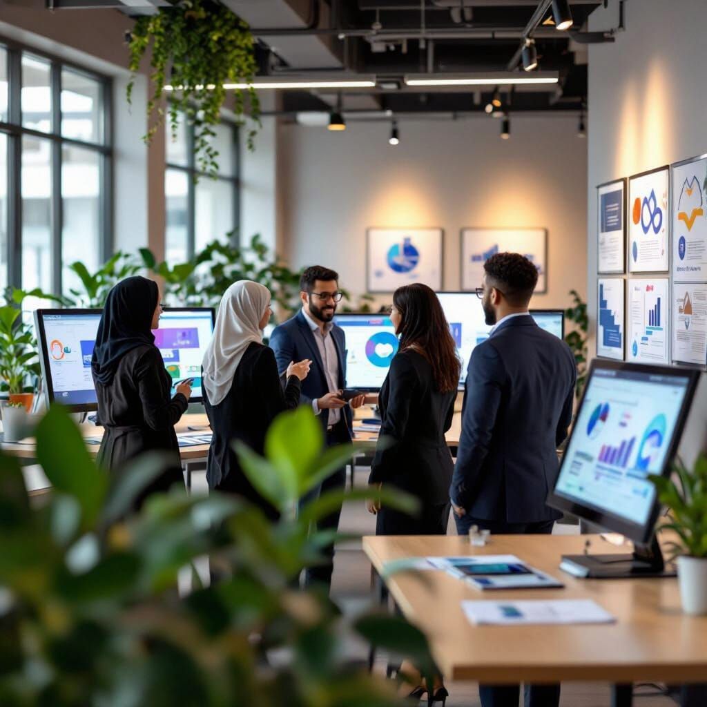 Diverse Team Collaborates in Modern Office