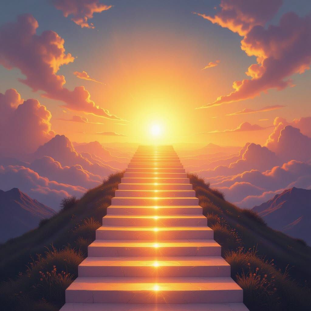Luminous Staircase to Sunrise in Surrealist Style