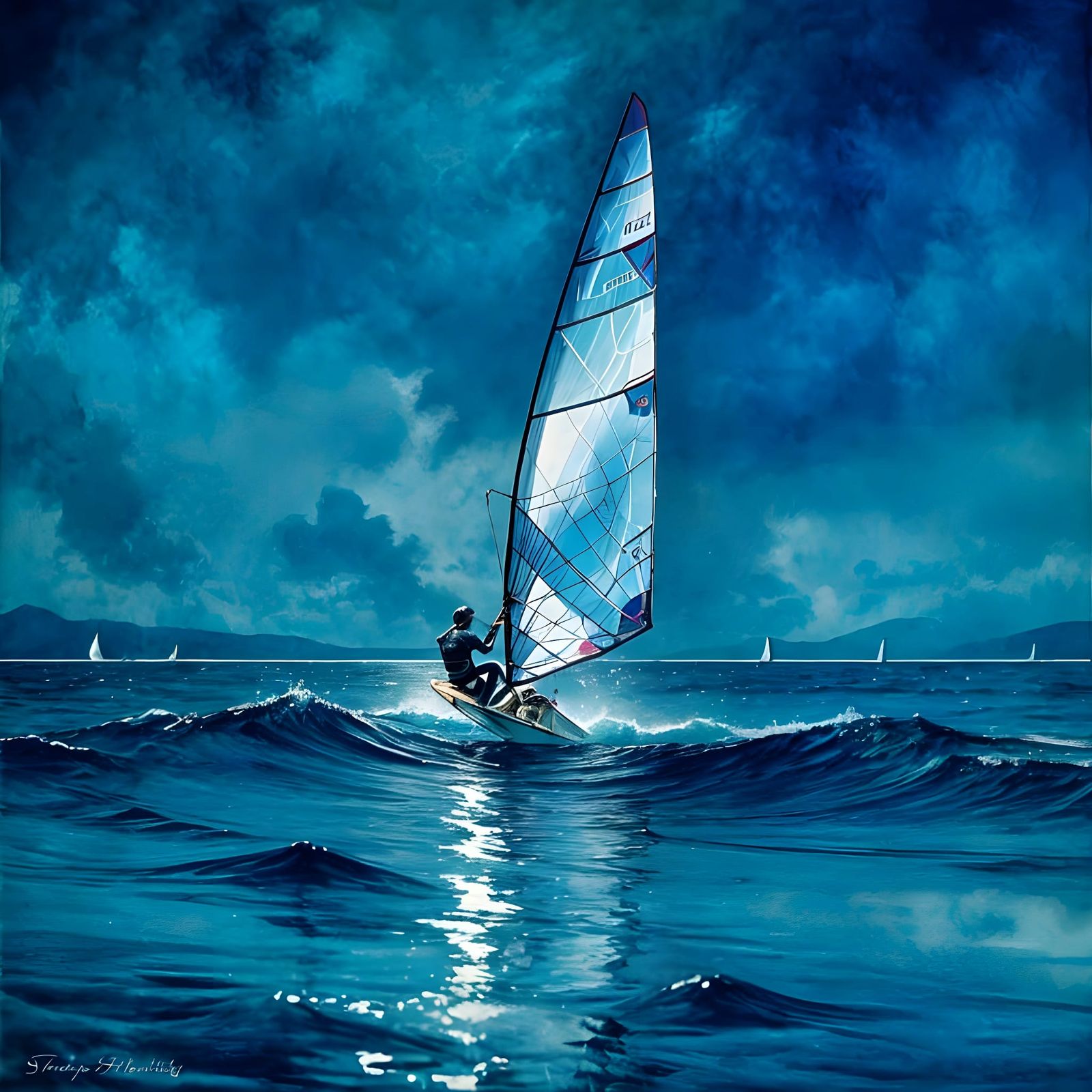 Windsurfing Chiemsee in Watercolor Style