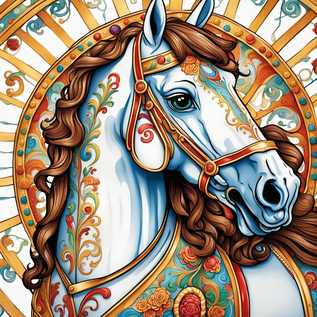 Carousel Horse Line Art for Coloring Book