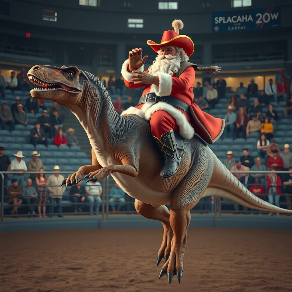 Hyperrealistic T-Rex Rodeo Scene in Detailed 3D