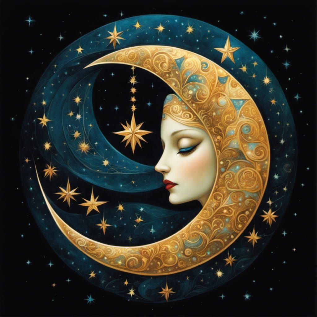 Crescent Moon in Starry Sky: Lacombe and Sage Style
