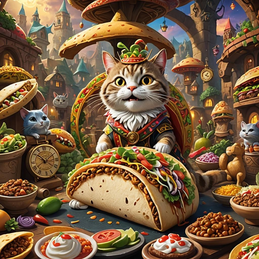 Fantasy Landscape with Giant Taco and Cheshire Cat