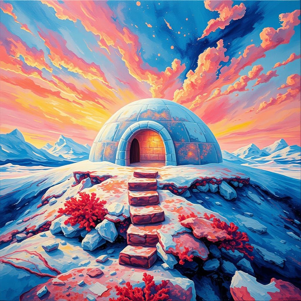 Ethereal Igloo in Coral-Encrusted Landscape