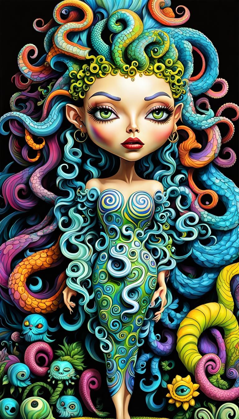 Psychedelic Chibi Medusa Bobblehead by Tim Burton
