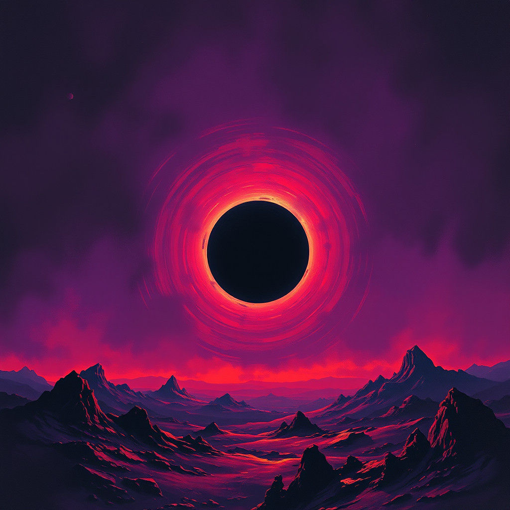 Ominous Black Sun in Surreal Landscape