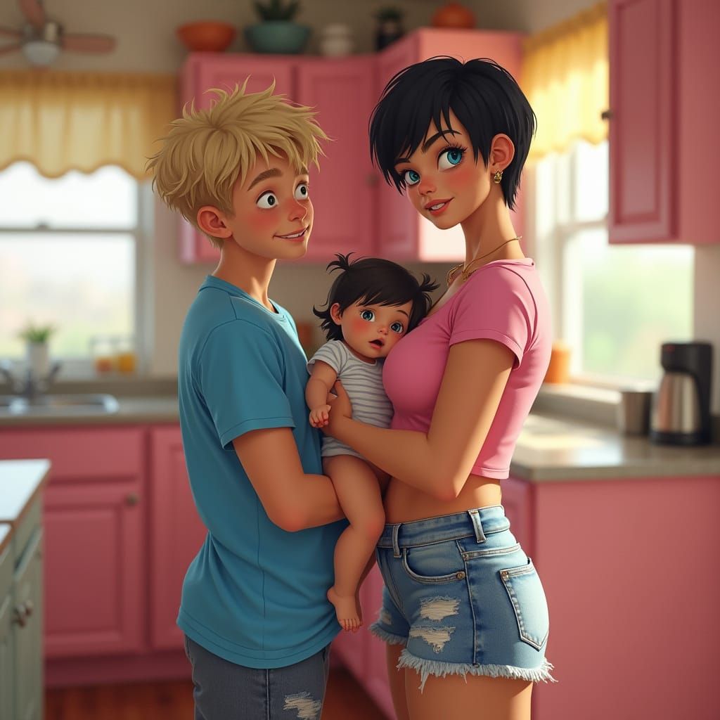 Family Portrait in Bright Sunlight, Realistic Detail