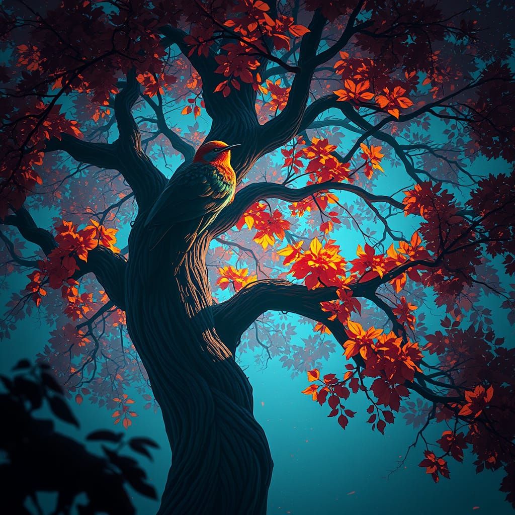 Whispering Nightingale in Vibrant Triadic Hues