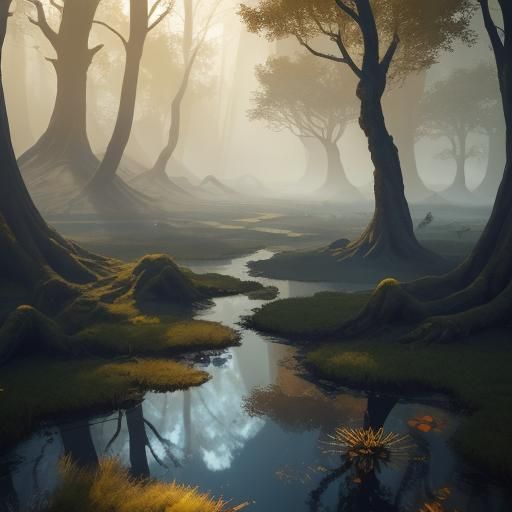 Mystical Reflections: Twisted Roots in Fantasy Art Style