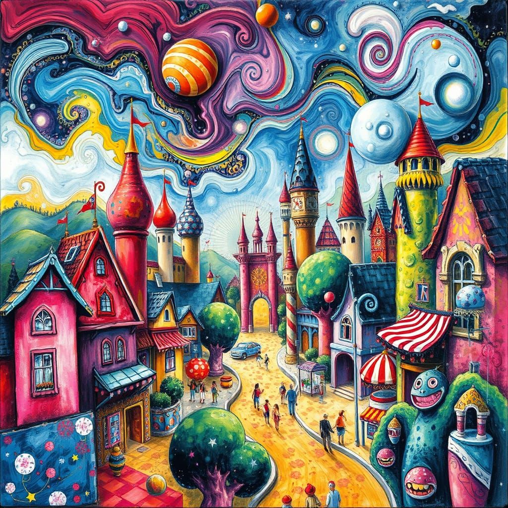 Hyperdetailed Candyland Rides in Gouache and Graffiti Art