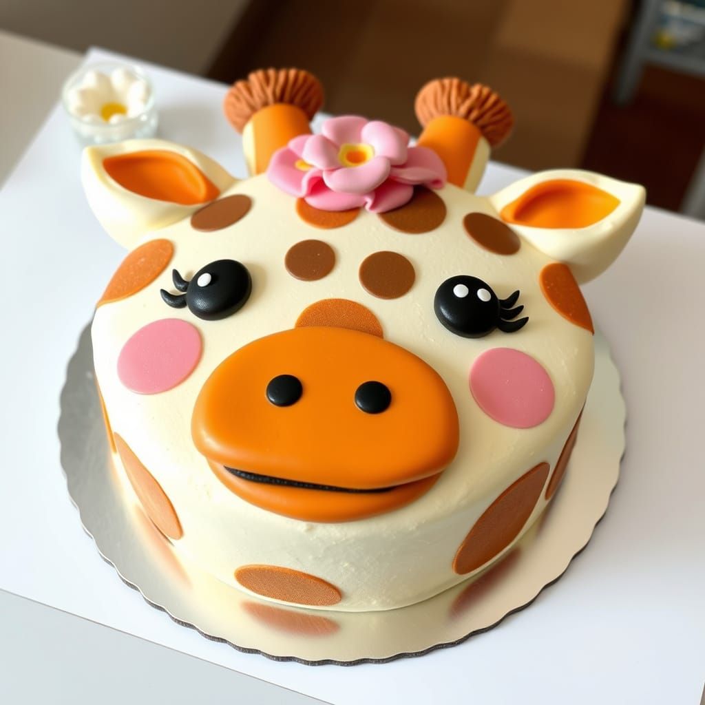Kawaii Giraffe Cake Sculpture in Whimsical Pastel Colors
